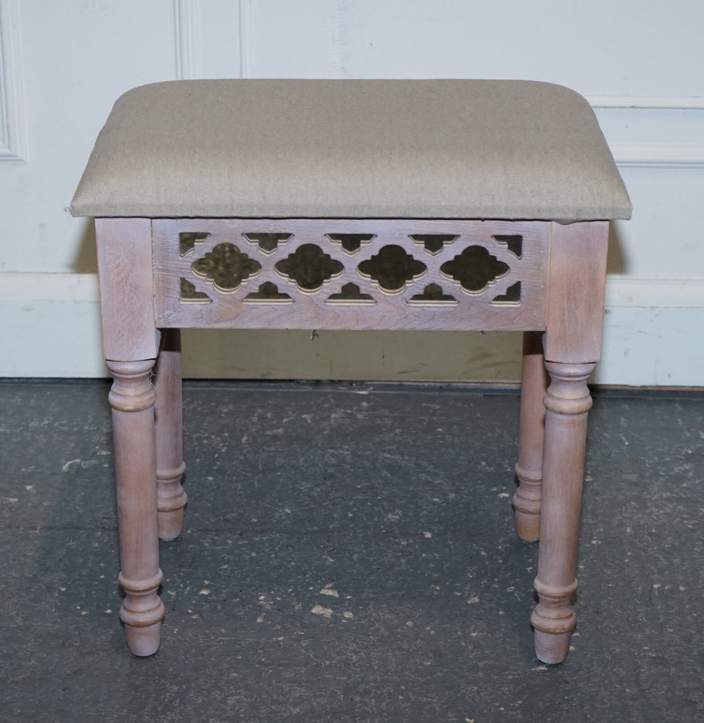 PAINTED MIRRORED PINK VANITY STOOL WiTH CREAM FABRIC DRESSING TABLE AVAILABLE