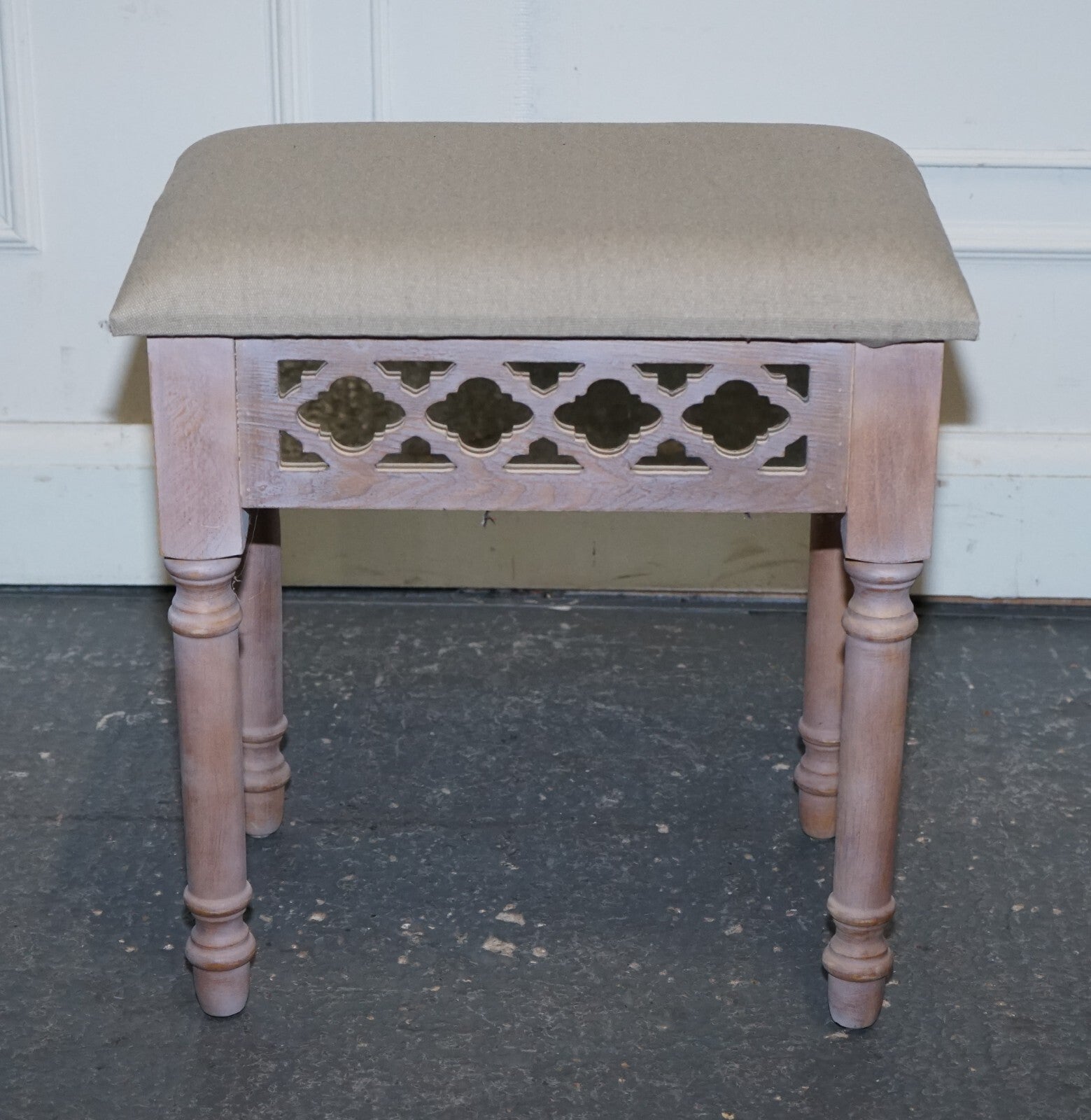 PAINTED MIRRORED PINK VANITY STOOL WiTH CREAM FABRIC DRESSING TABLE AVAILABLE