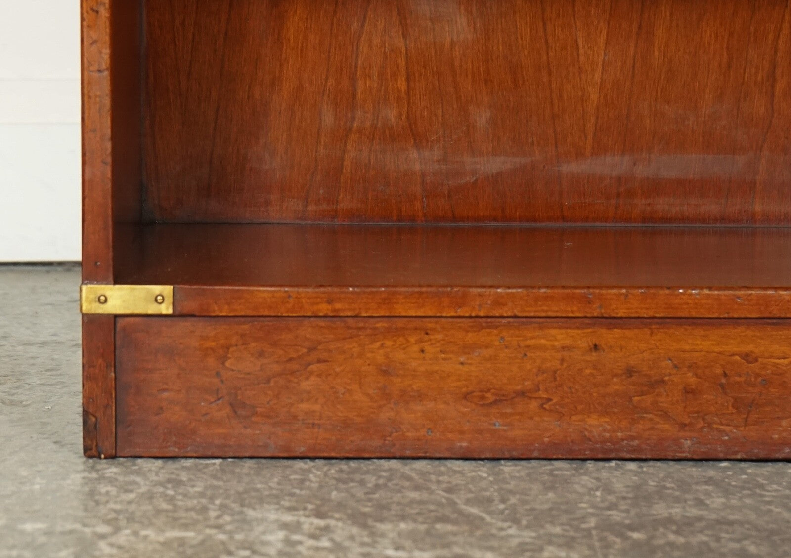 HARRODS LONDON KENNEDY THREE DRAWERS BURR YEW WOOD & BRASS MILITARY BOOKCASE