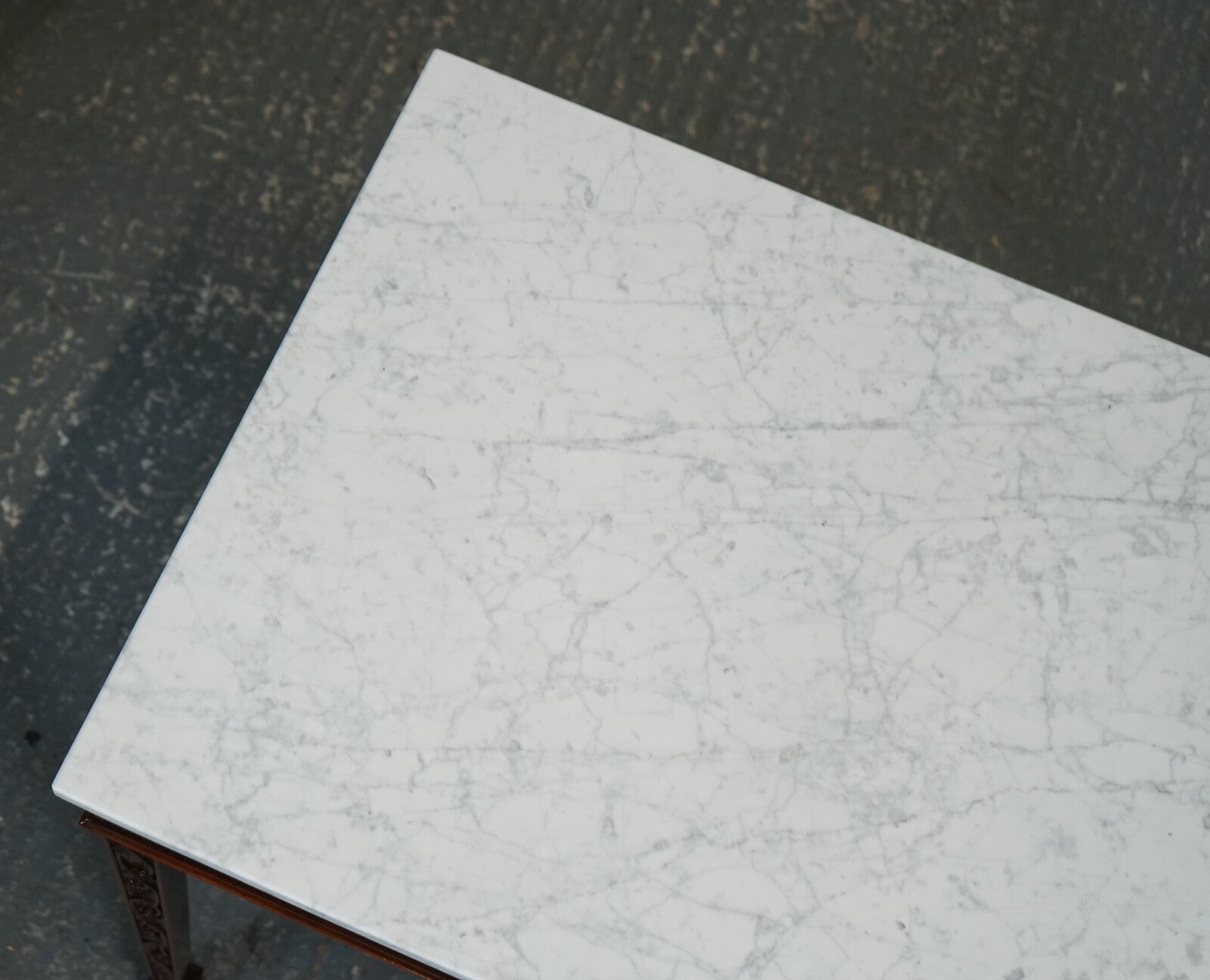 PAIR OF CHIPPENDALE STYLE CONSOLE TABLES WITH NEW WHITE CARRARA MARBLE TOPS