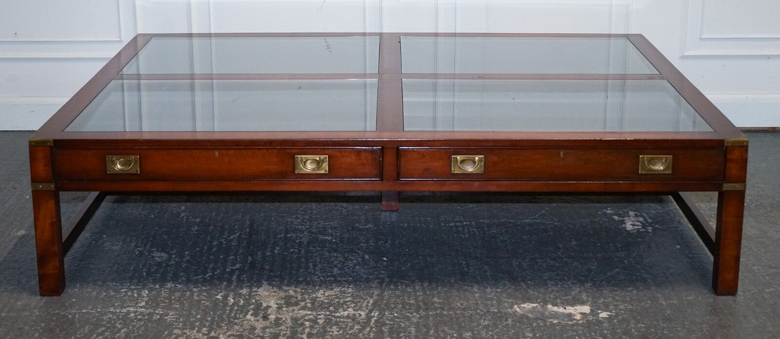 VERY LARGE COFFEE TABLE WITH INLAID GLASS PANELS  MADE BY KENNEDY HARRODS