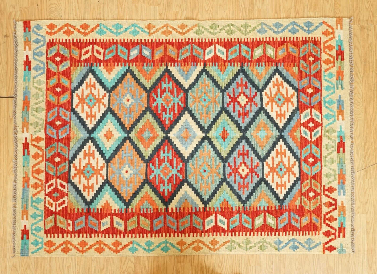 LOVELY VINTAGE GEOMETRIC KILIM AZTEC RUG