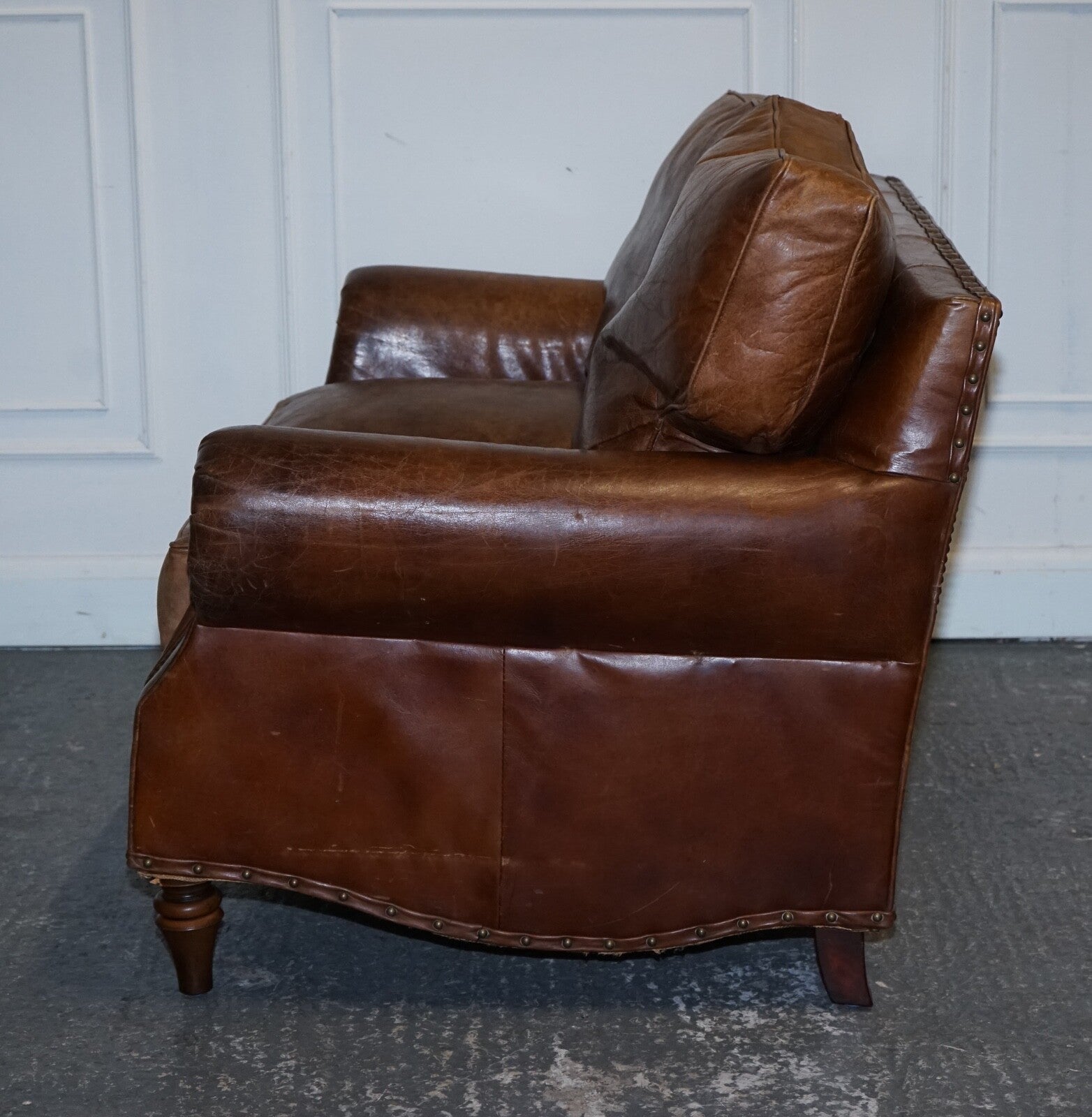 VINTAGE HALO TIMOTHY OULTON BALMORAL TWO SEATER BROWN HERITAGE LEATHER SOFA