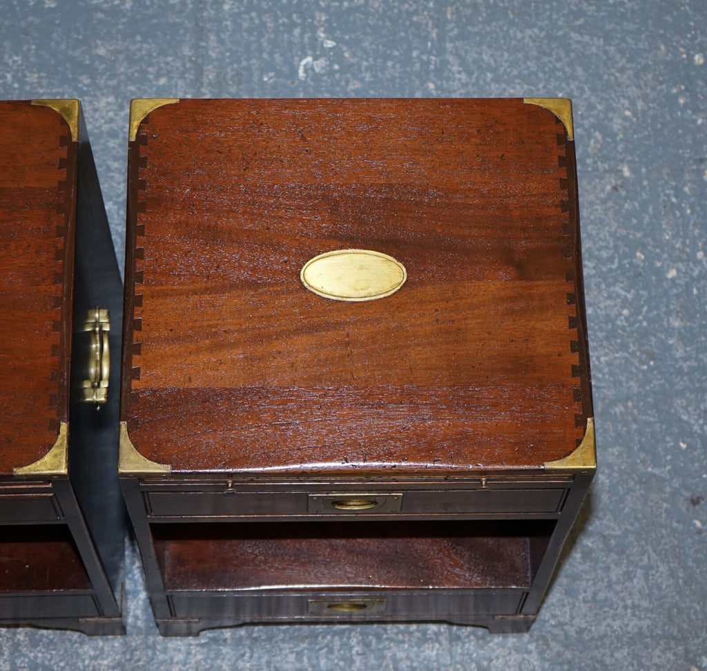 PAIR OF MILITARY CAMPAIGN BEVAN FUNELL BEDSIDE TABLES NIGHTSTANDS TWO DRAWERS