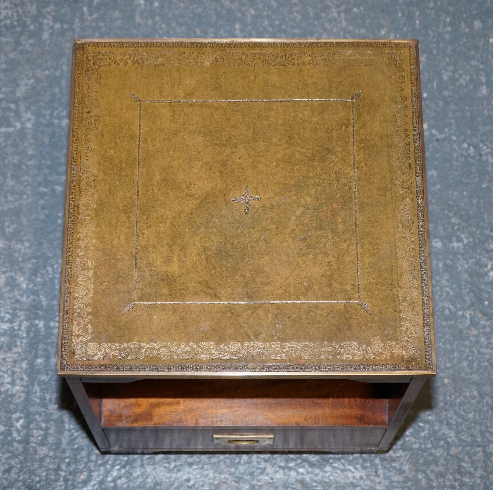 VINTAGE BEVAN FUNELL MILITARY CAMPAIGN BEDSIDE TABLE NIGHTSTAND LEATHER TOP
