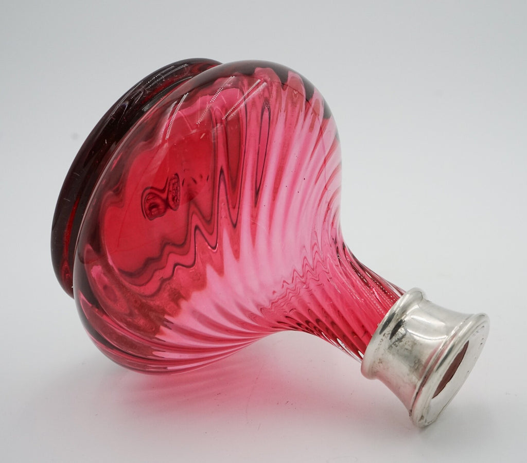 SILVER COLLARED HAND BLOWN CRANBERRY CRYSTAL DECANTER HARDWICKE COLLECTION