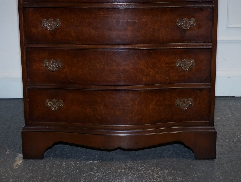 LATE 20TH CENTURY BURR WALNUT CHEST OF DRAWERS WITH BRASS HANDLES