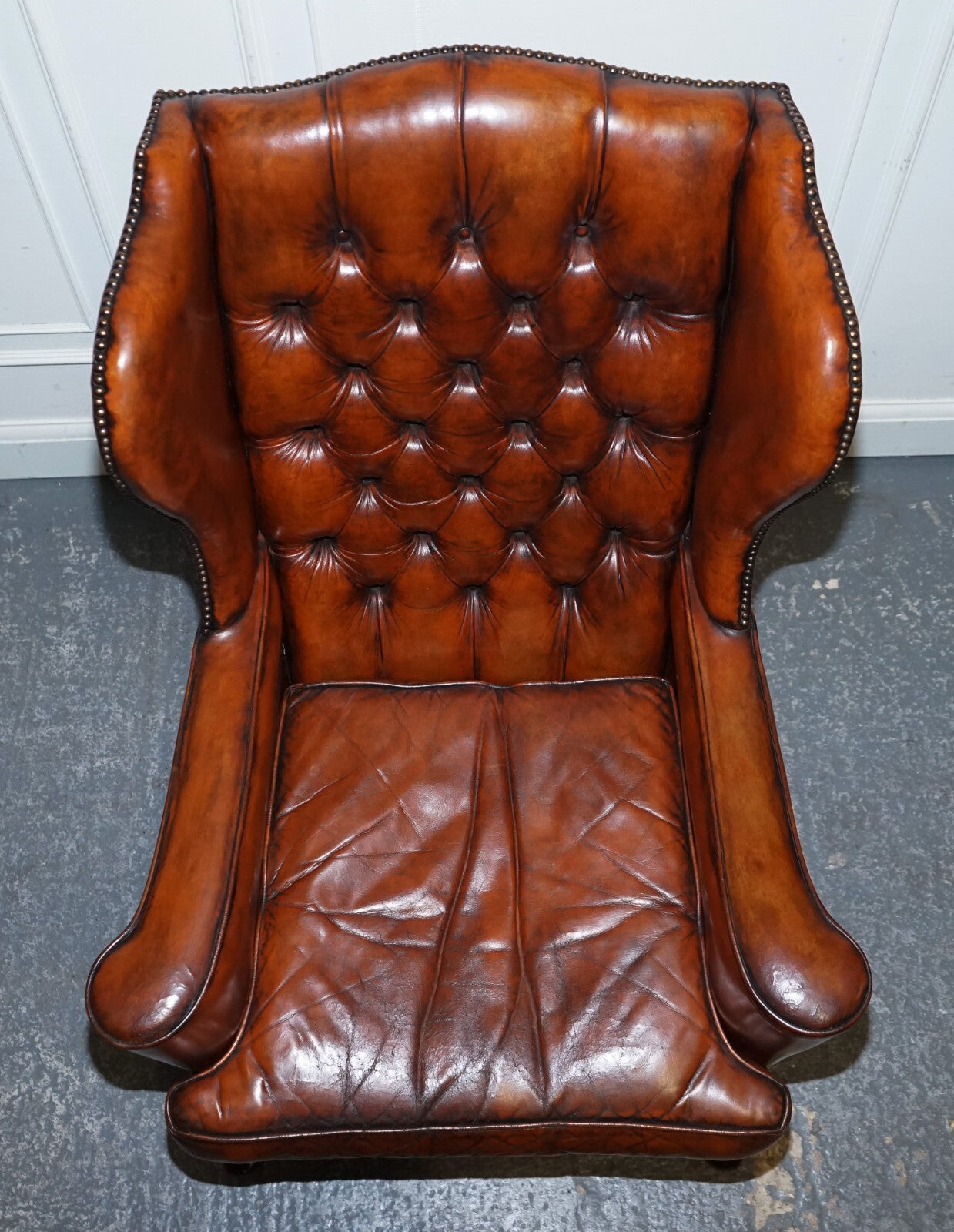 PAIR OF WILLIAM MORRIS FLAT ARM CHESTERFIELD WINGBACK BORDEAUX ARMCHAIRS