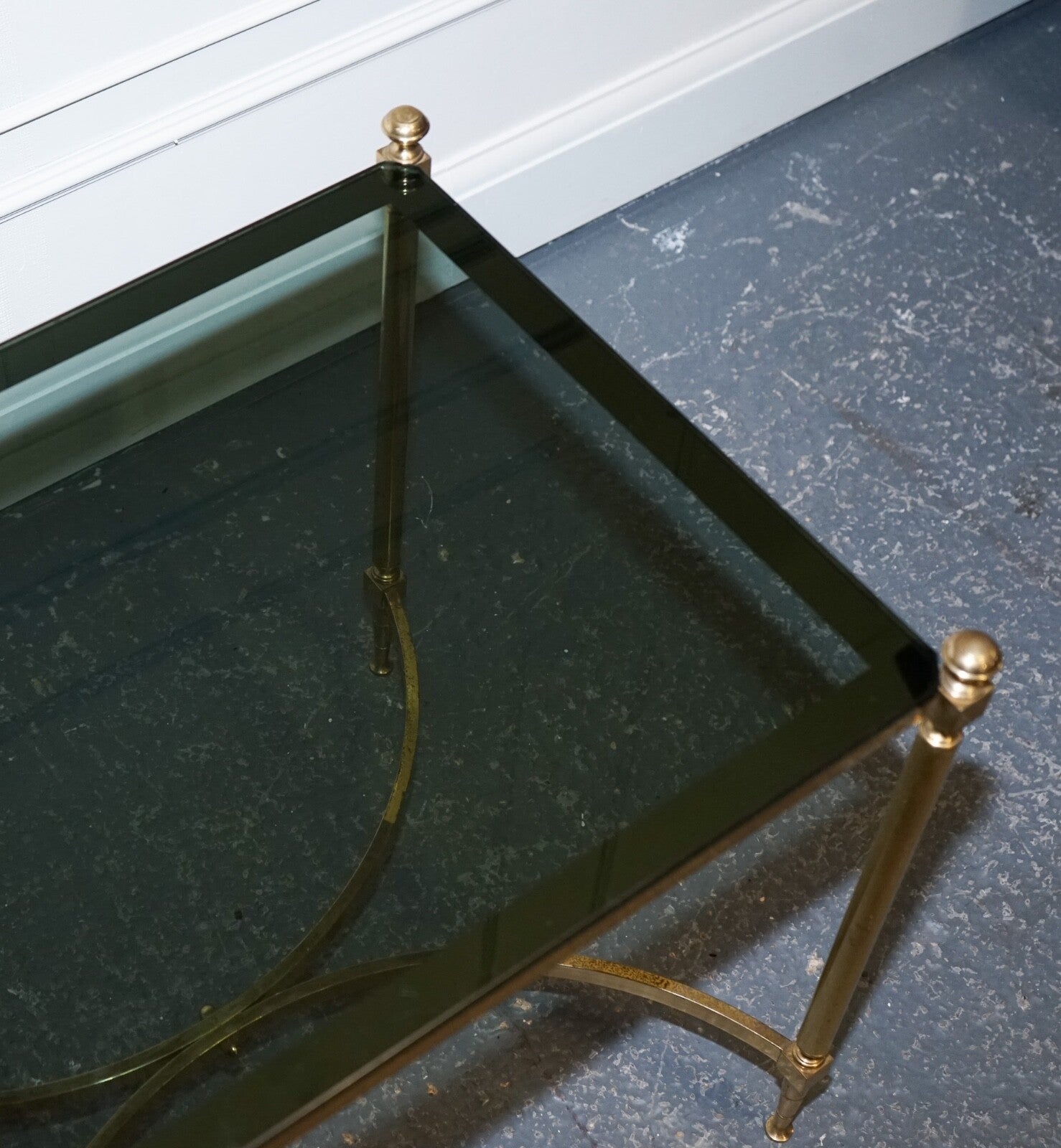 FRENCH HOLLYWOOD REGENCY 1960s BRASS & SMOKED GLASS COFFEE TABLE
