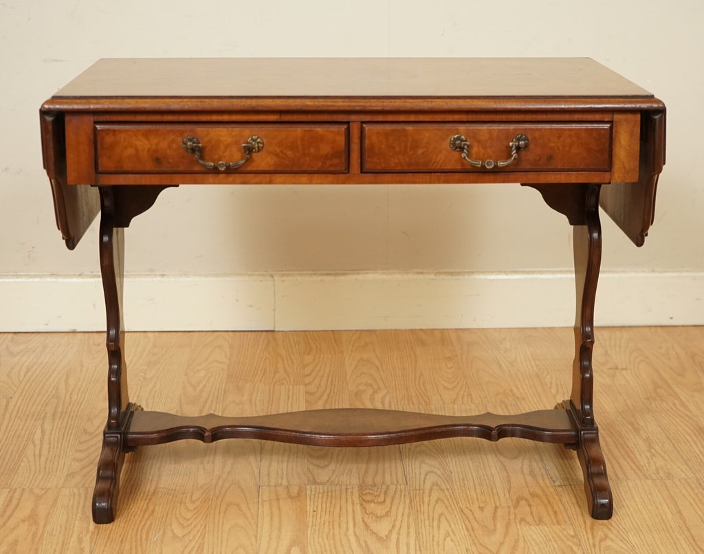 LOVELY BEVAN AND FUNNELL BURR WALNUT EXTENDING DROPLEAF SIDE END TABLE