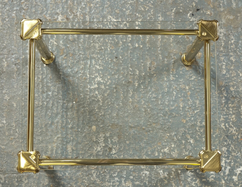 SET OF 1970'S HOLLYWOOD REGENCY GOLDEN BRASS GLASS NEST OF TABLES SIDE TABLE  J1