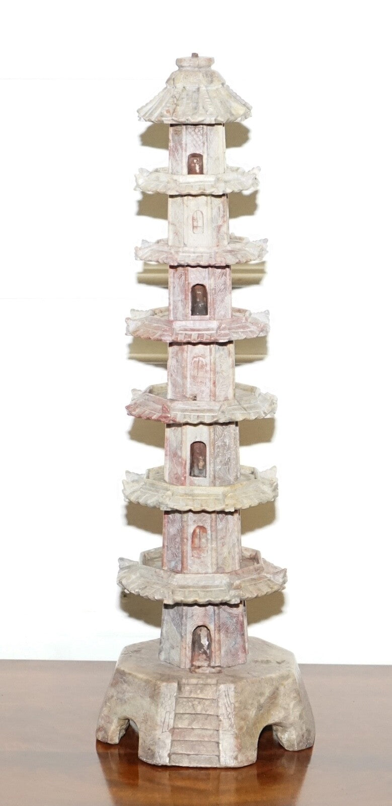 ANTIQUE 19TH CENTURY ORIENTAL CARVED SOAPSTONE PAGODA VERY DECORATIVE
