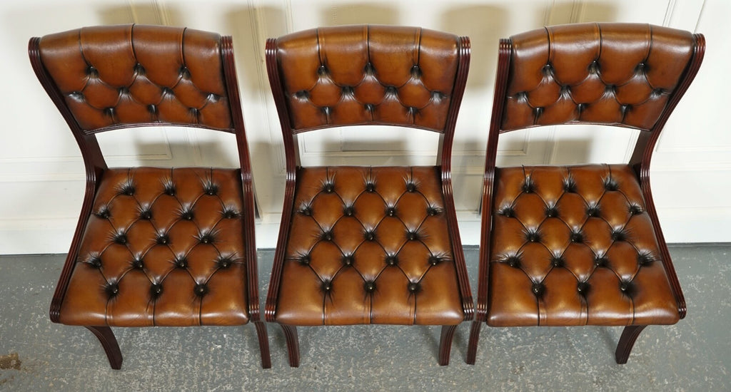 SET OF 6 RESTORED CHESTERFIELD LEATHER DINING CHAIRS J1
