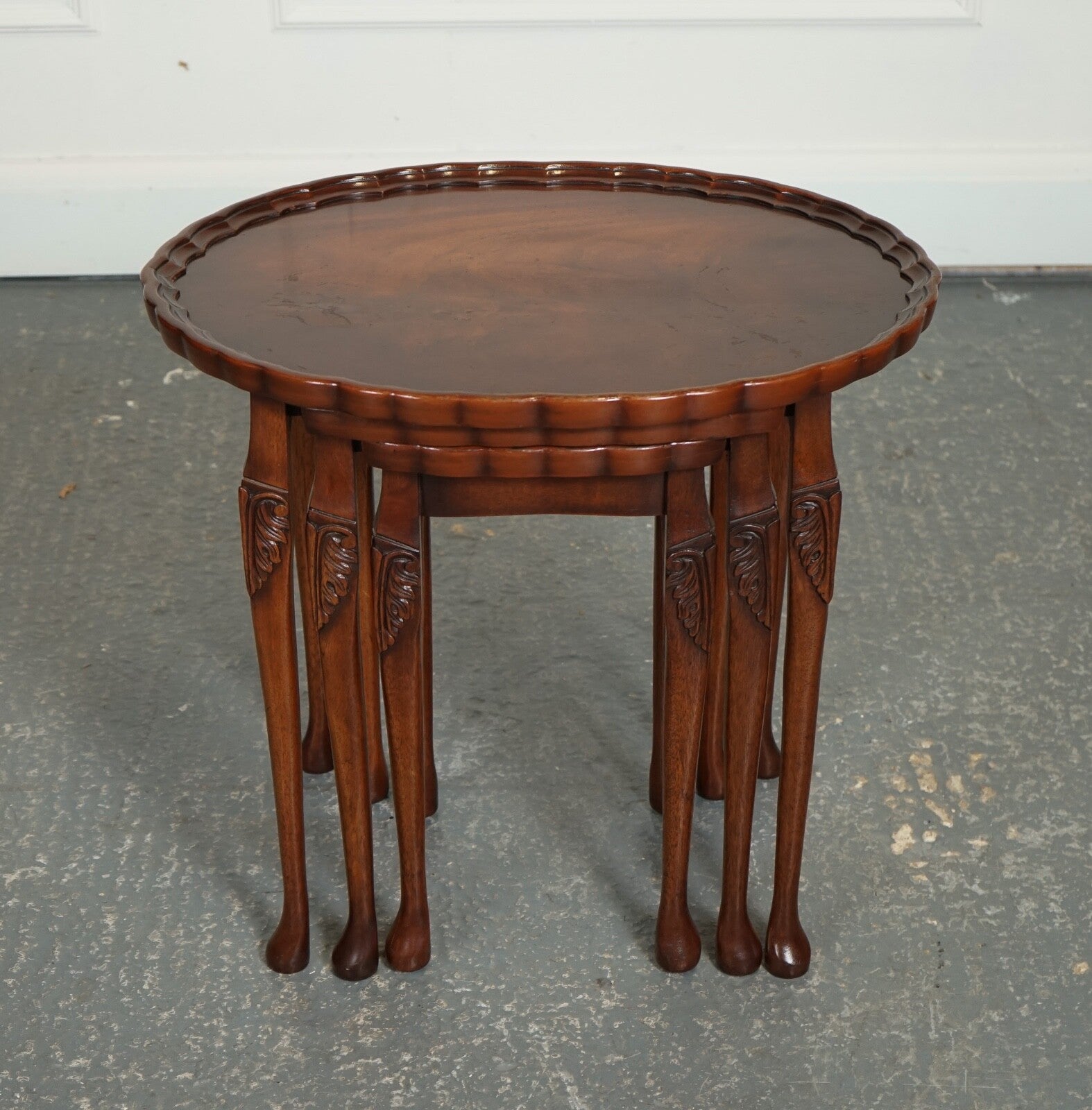 VINTAGE BEVAN FUNNEL NEST OF TABLES WITH PIE CRUST TOP J1