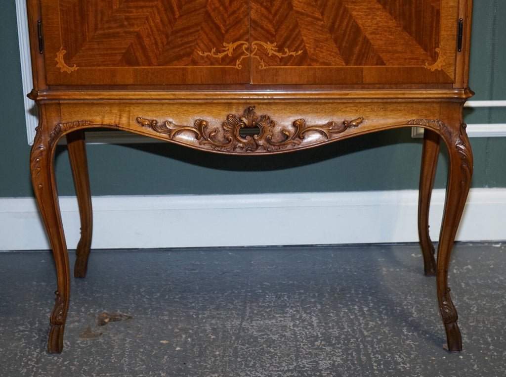 GORGEOUS FRENCH WALNUT PARQUETRY DRINKS COCKTAIL BAR CABINET CUPBOARD