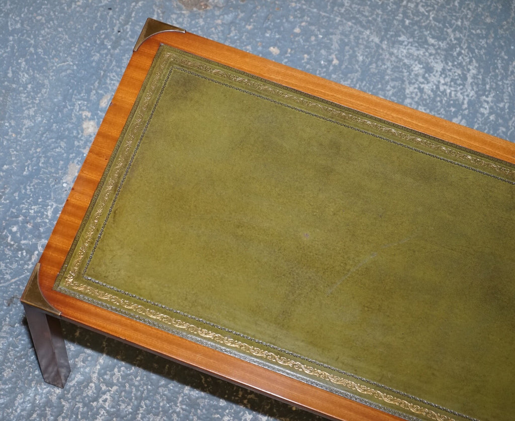 BEVAN FUNNELL COFFEE TABLE WITH TWO SIDE UNDERTABLES GREEN LEATHER TOP