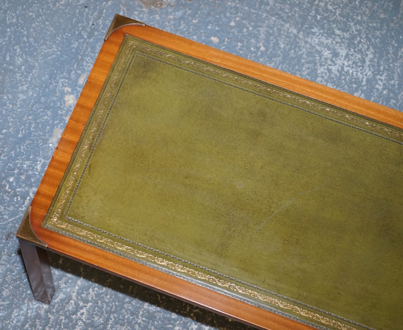 BEVAN FUNNELL COFFEE TABLE WITH TWO SIDE UNDERTABLES GREEN LEATHER TOP