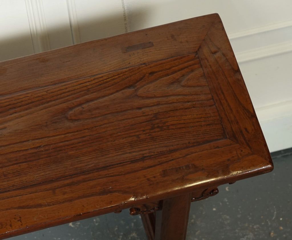 LATE 19TH CENTURY CHINESE ALTAR TABLE BENCH ELM WOOD J1