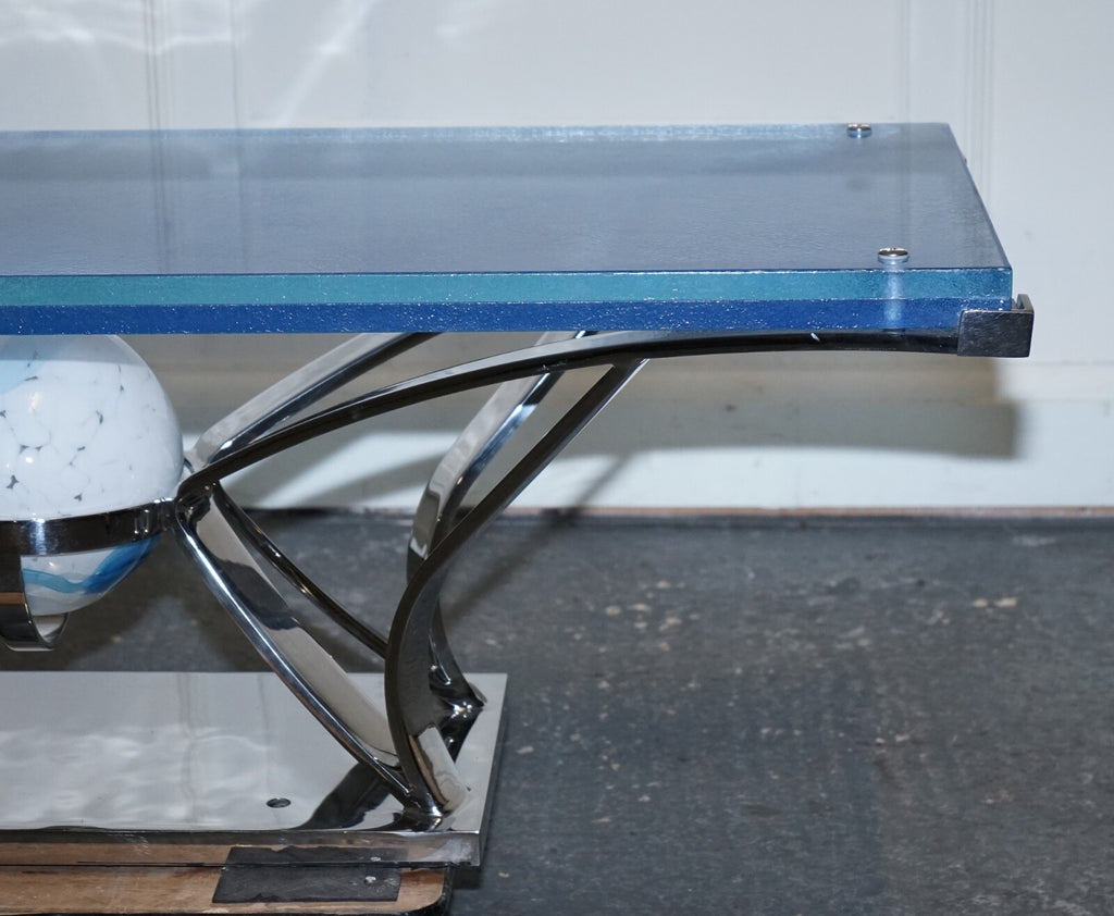 RARE CUSTOM HAND MADE GLASS MARINE GRADE STAINLESS STEEL COFFEE TABLE BY SOLIART