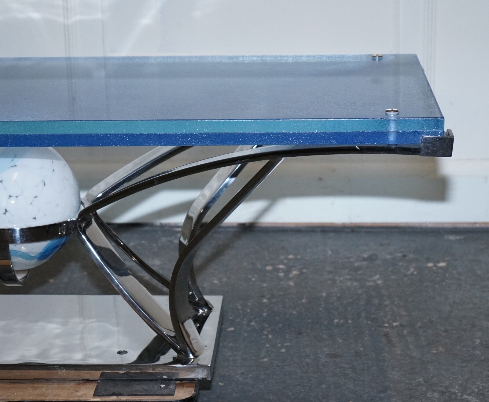 RARE CUSTOM HAND MADE GLASS MARINE GRADE STAINLESS STEEL COFFEE TABLE BY SOLIART