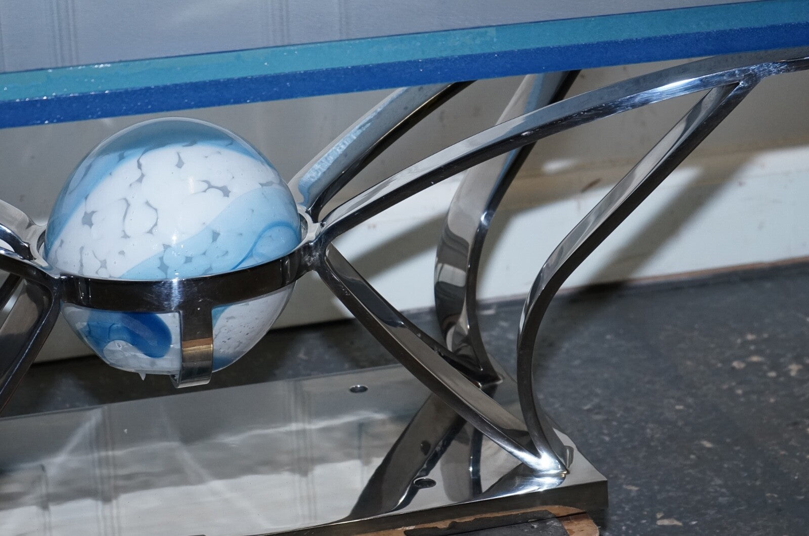 RARE CUSTOM HAND MADE GLASS MARINE GRADE STAINLESS STEEL COFFEE TABLE BY SOLIART