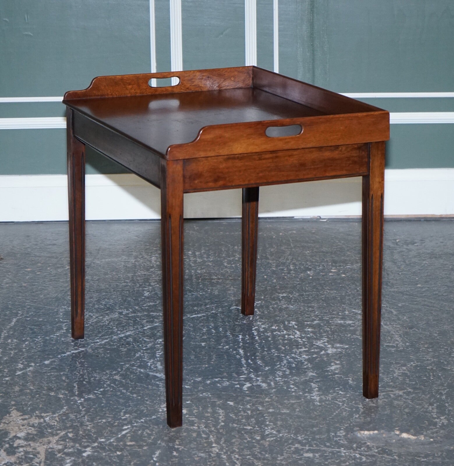 ANTIQUE BUTLERS SERVING TRAY ON STAND MAHOGANY VICTORIAN 19TH CENTURY