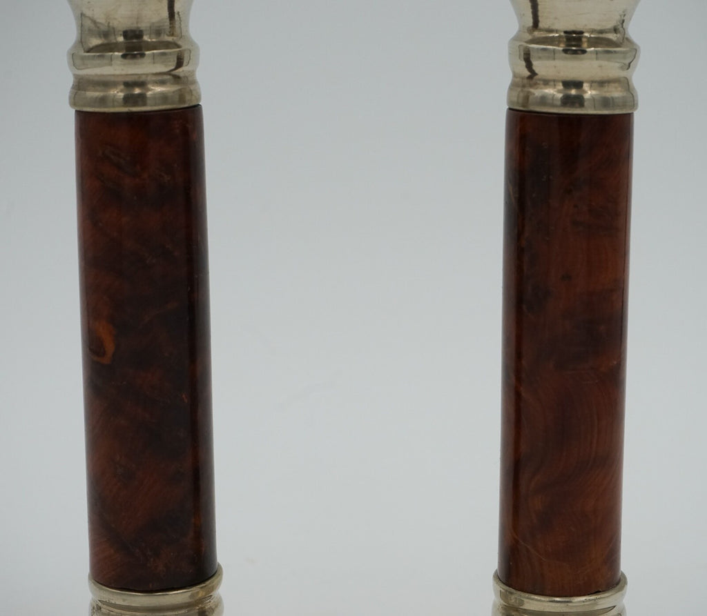 PAIR OF LOVELY DECORATIVE ART DECO BURR WALNUT CANDLESTICKS