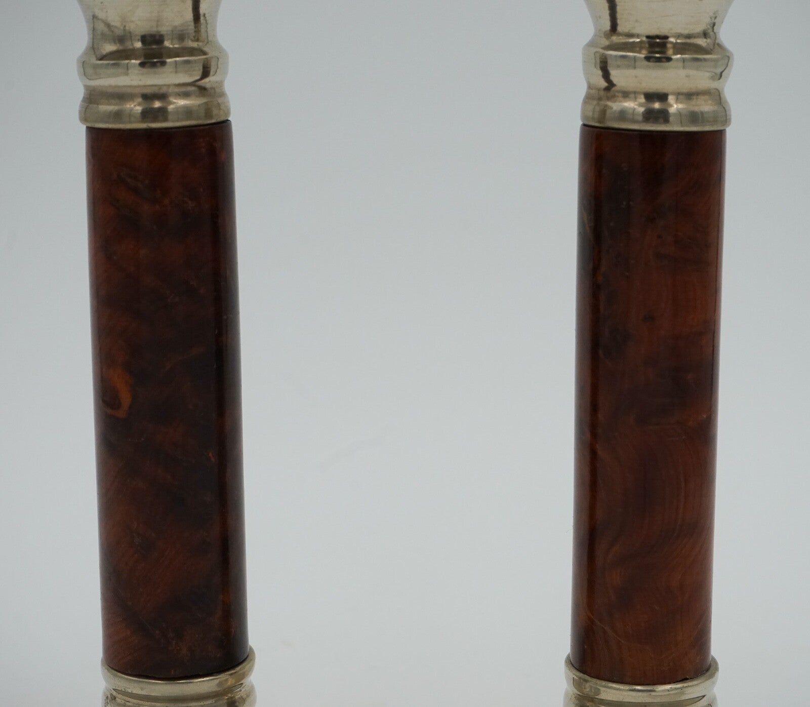 PAIR OF LOVELY DECORATIVE ART DECO BURR WALNUT CANDLESTICKS