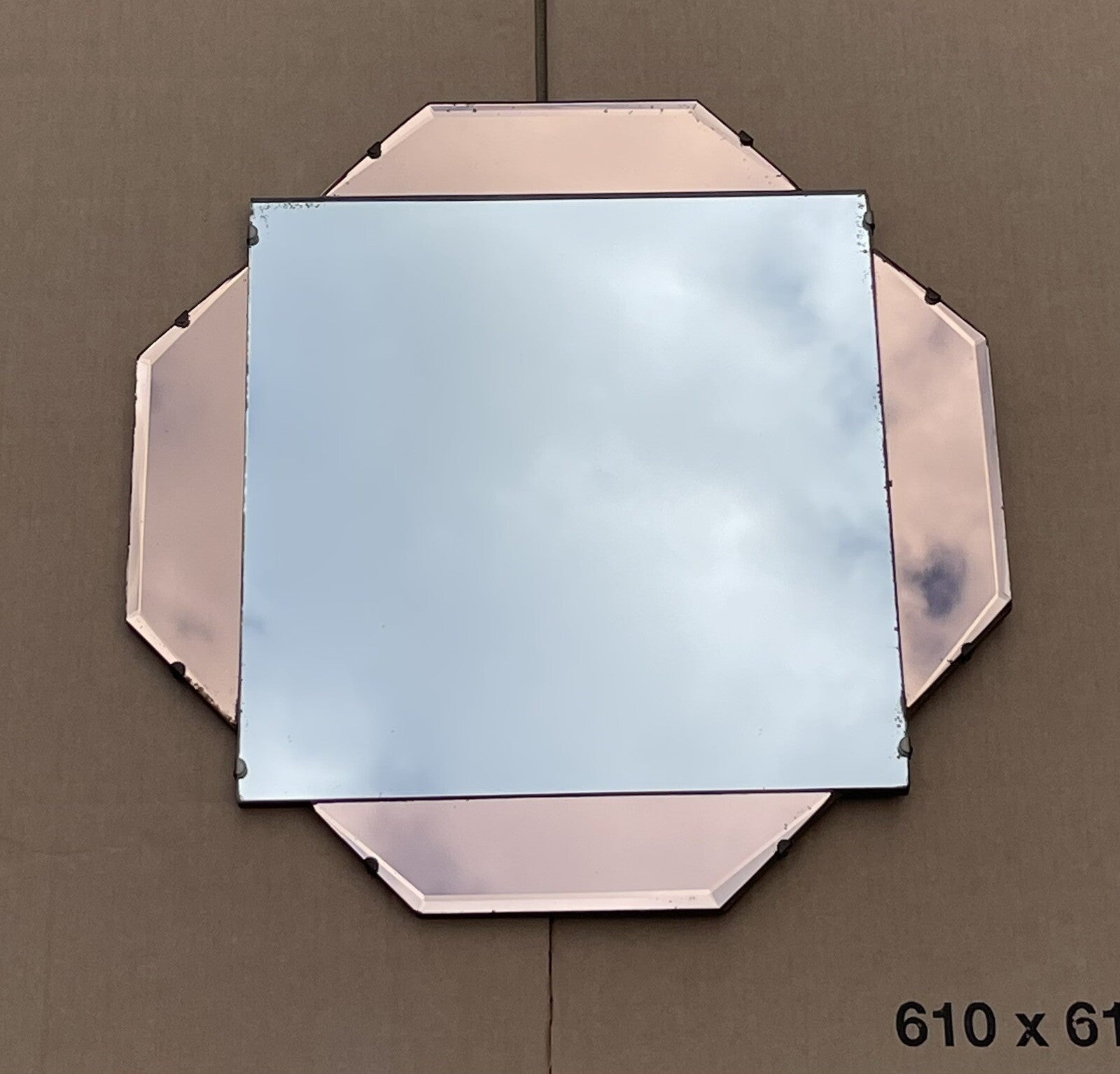 STUNNING 1930's FRENCH ART DECO AMBER PEACH BEVELLED WALL MIRROR