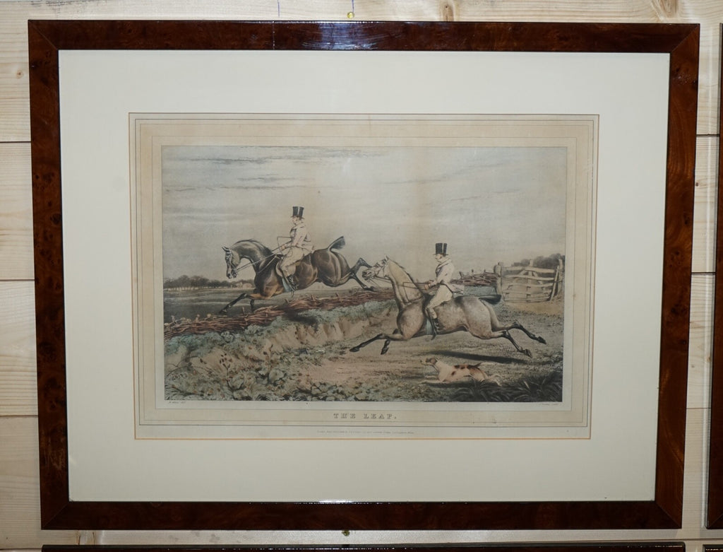 SET OF FOUR PRINTS BURR WALNUT FRAMES IN THE MANNER OF HENRY THOMAS ALKEN