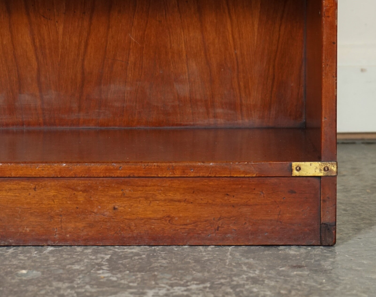 HARRODS LONDON KENNEDY THREE DRAWERS BURR YEW WOOD & BRASS MILITARY BOOKCASE