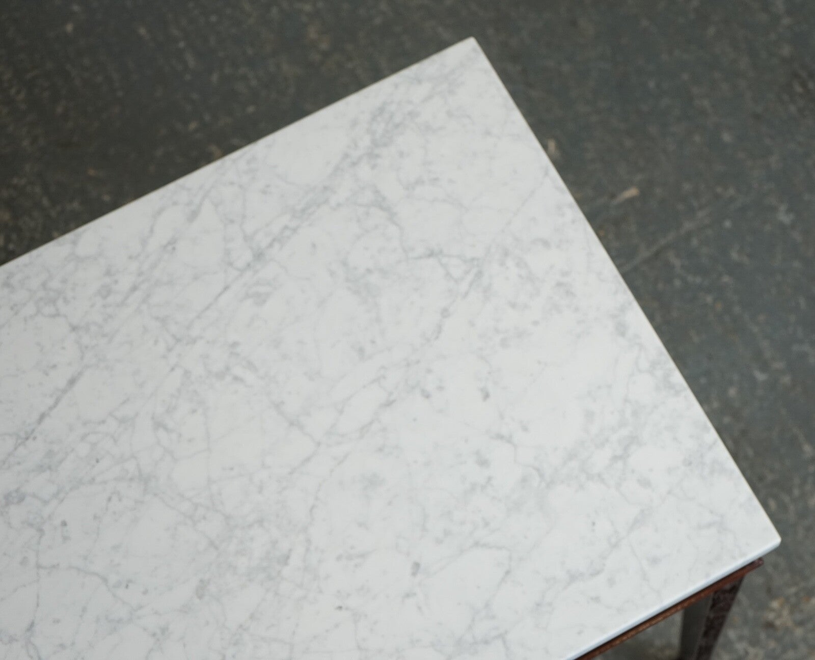 PAIR OF CHIPPENDALE STYLE CONSOLE TABLES WITH NEW WHITE CARRARA MARBLE TOPS