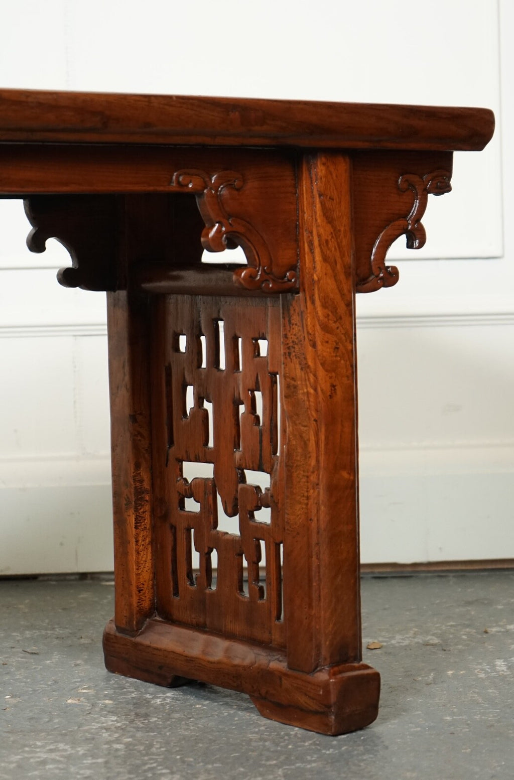 LATE 19TH CENTURY CHINESE ALTAR TABLE BENCH ELM WOOD J1
