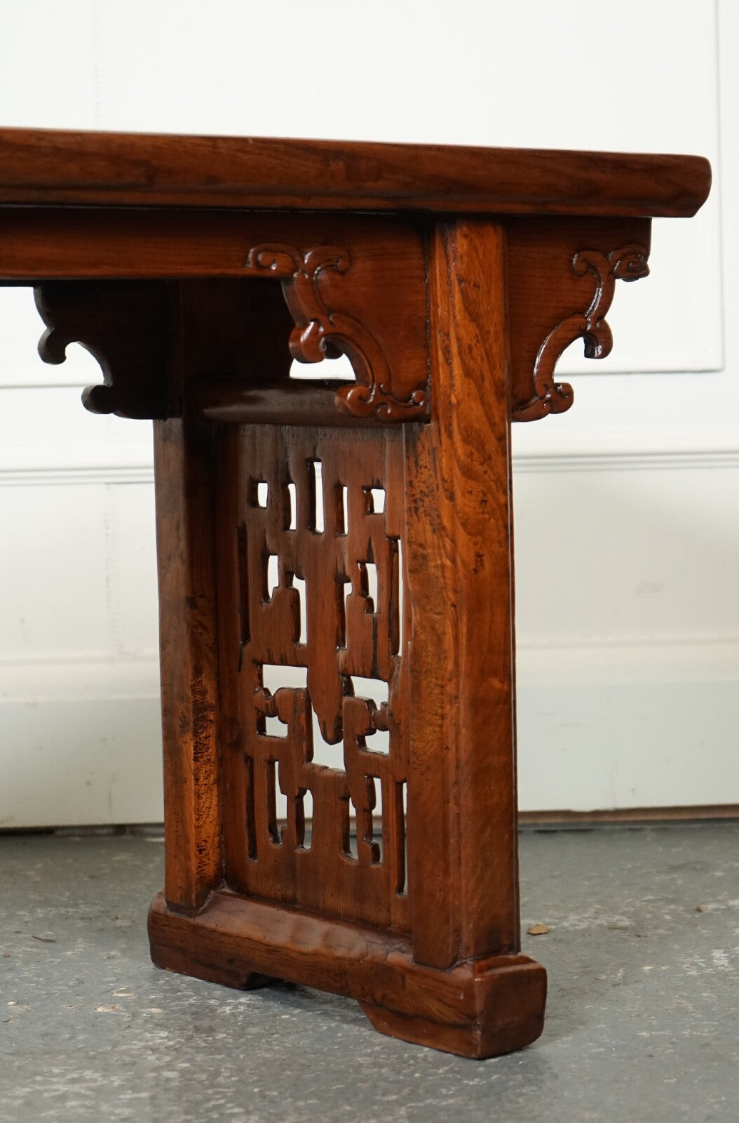 LATE 19TH CENTURY CHINESE ALTAR TABLE BENCH ELM WOOD J1