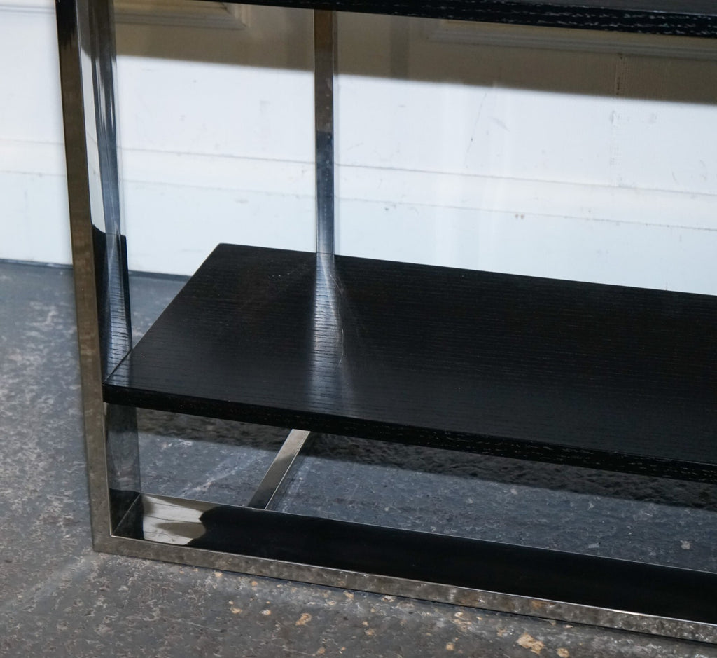 POLISHED STAINLESS STEEL BLACK AND SILVER ART DECO STYLE BOOKCASE SHELF DISPLAY