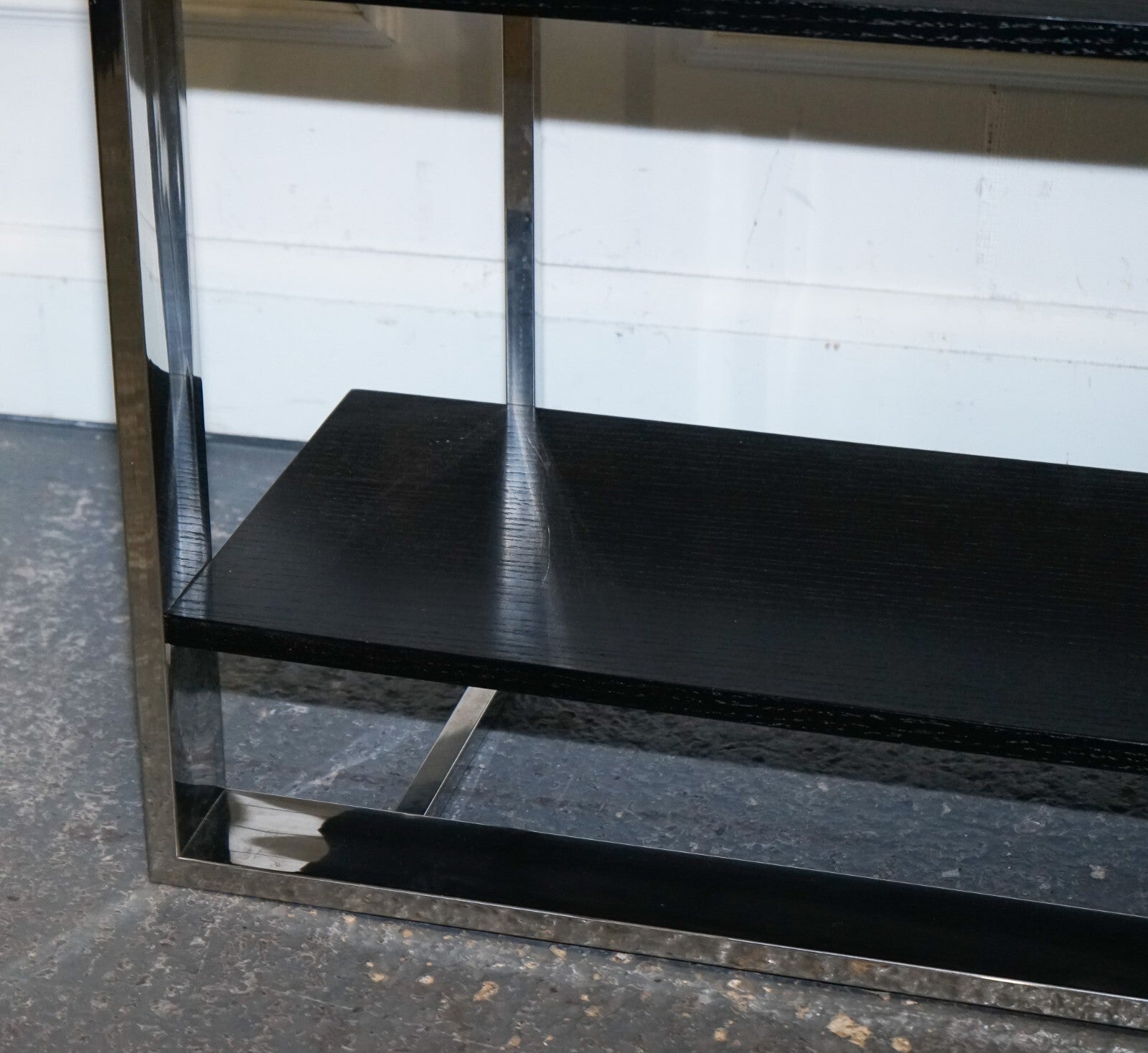POLISHED STAINLESS STEEL BLACK AND SILVER ART DECO STYLE BOOKCASE SHELF DISPLAY