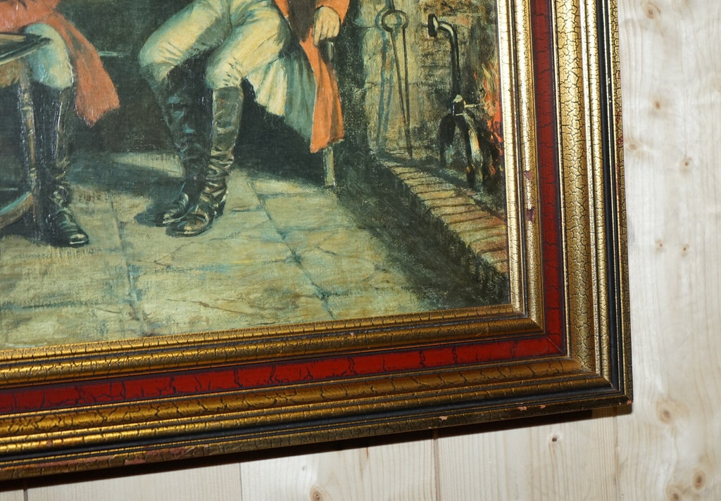 OIL PAINTING IN MANNER OF F.M.  BENNETT ''GREAT CONTENT' RED AND GOLD FRAME