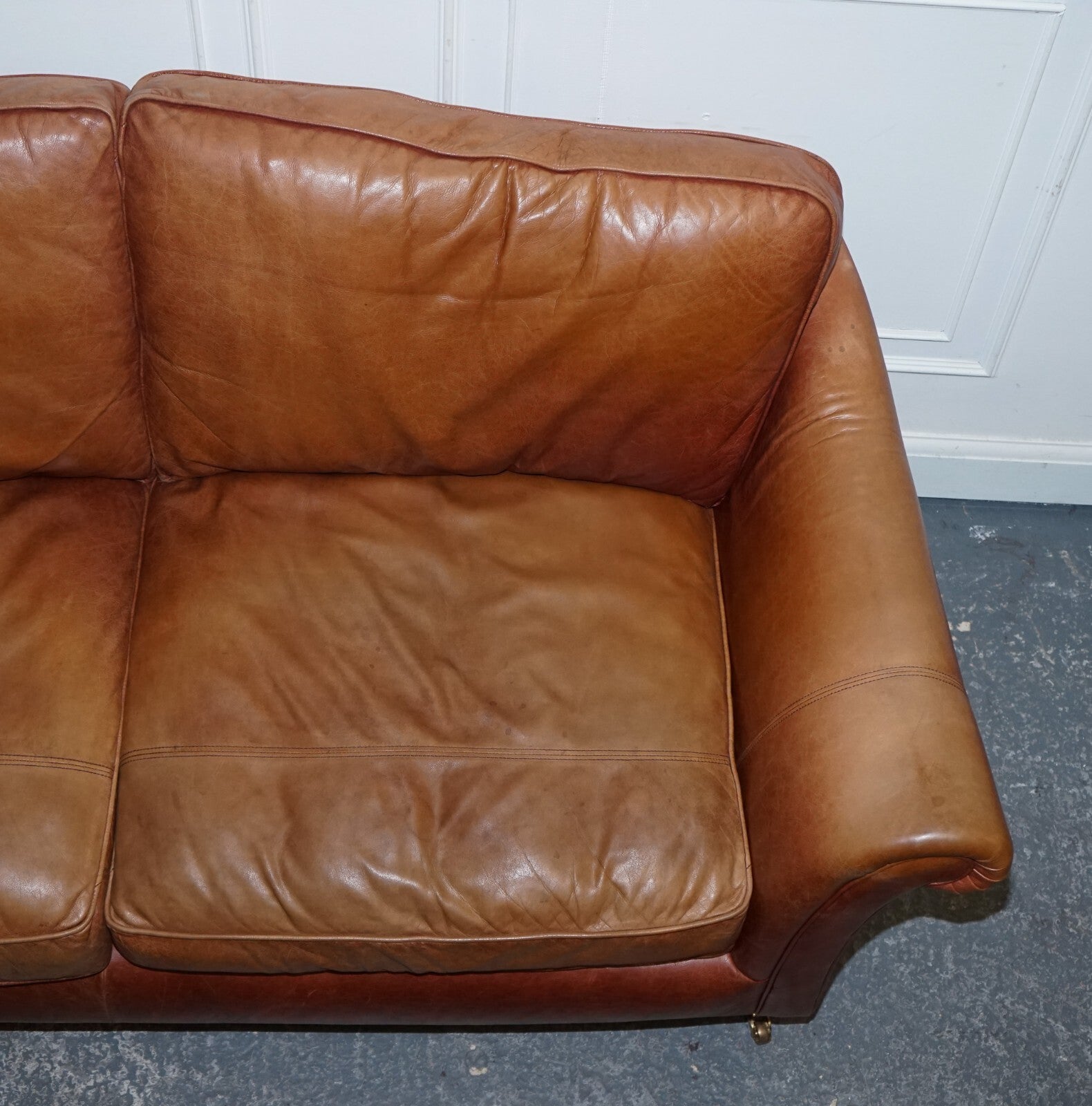 VINTAGE BROWN LEATHER TWO SEATER PARKER KNOLL SOFA