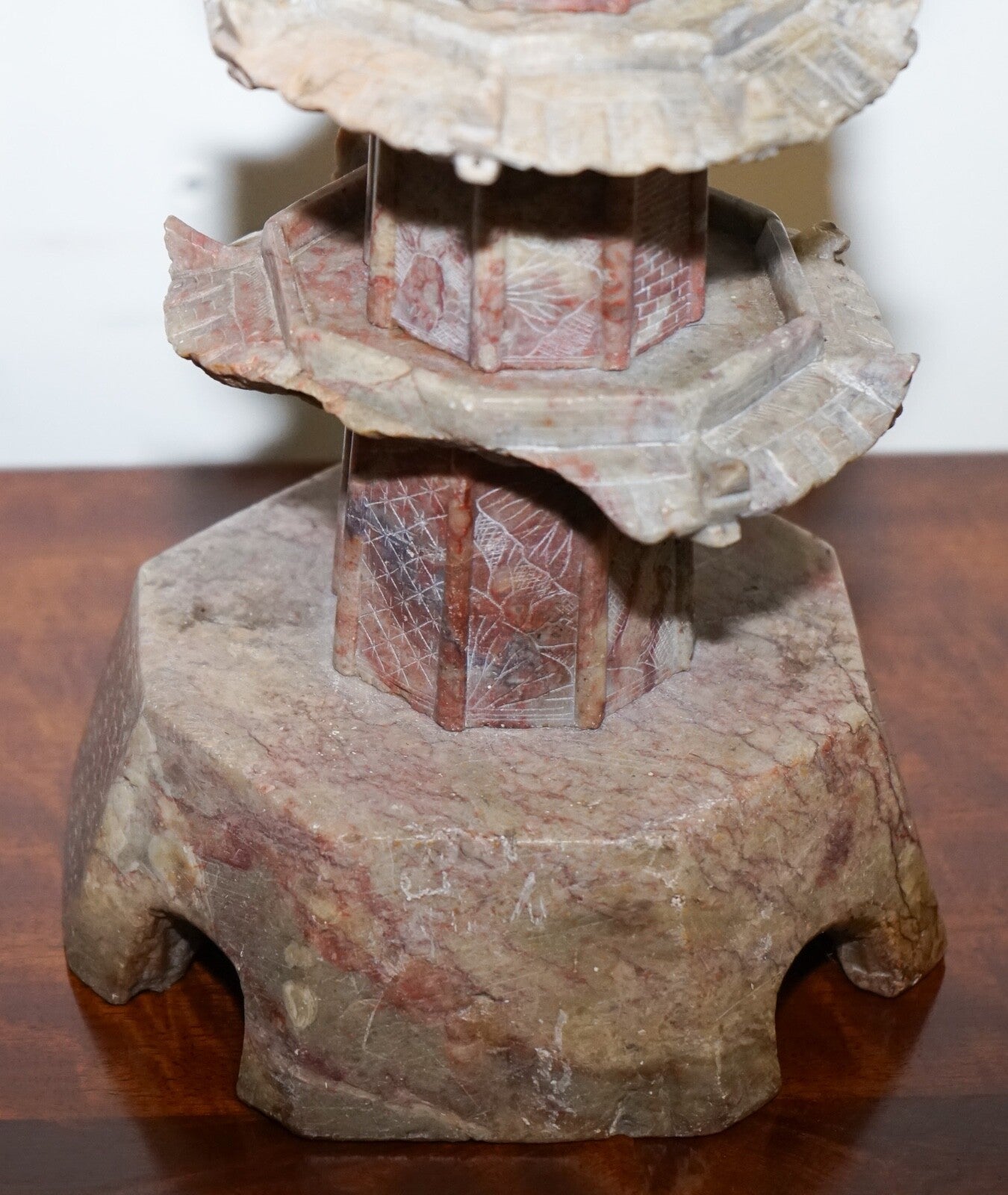 ANTIQUE 19TH CENTURY ORIENTAL CARVED SOAPSTONE PAGODA VERY DECORATIVE