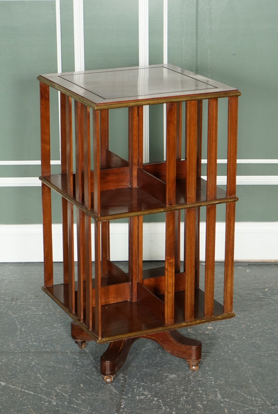 RESTORED FRENCH MILITARY CAMPAIGN BRASS INLAID REVOLVING BOOKCASE