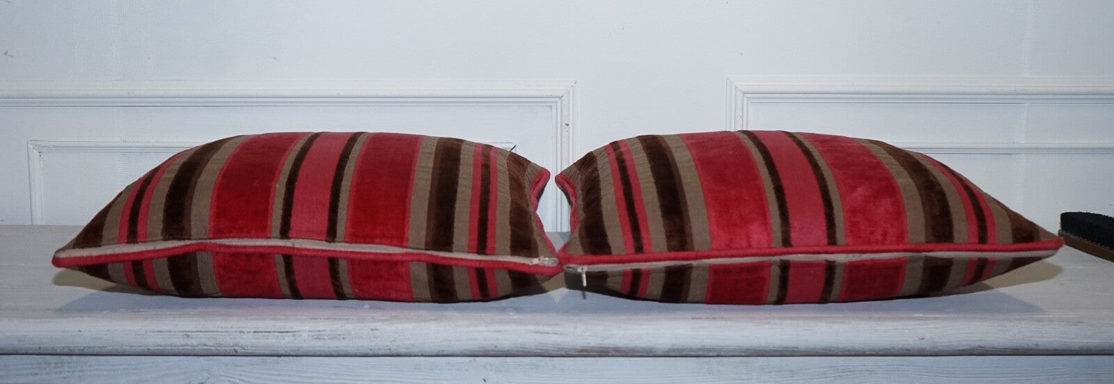 PAIR OF ALEXANDER & JAMES HUDSON STRIPEY SCATTER CUSHIONS