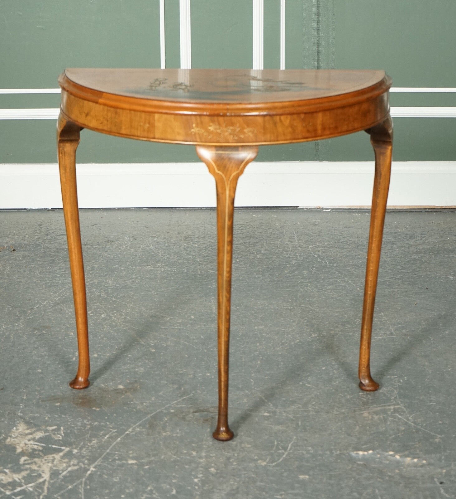 VINTAGE ORIENTAL HALF MOON DEMI LUNE TABLE MADE BY NORTHAMPTON CABINET COMPANY