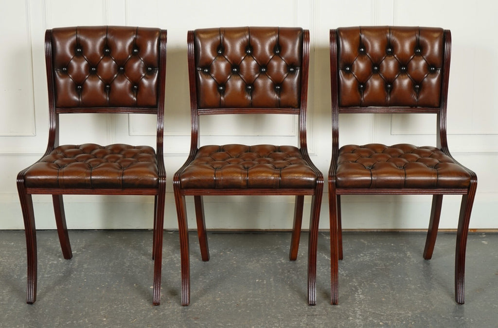 SET OF 6 RESTORED CHESTERFIELD LEATHER DINING CHAIRS J1