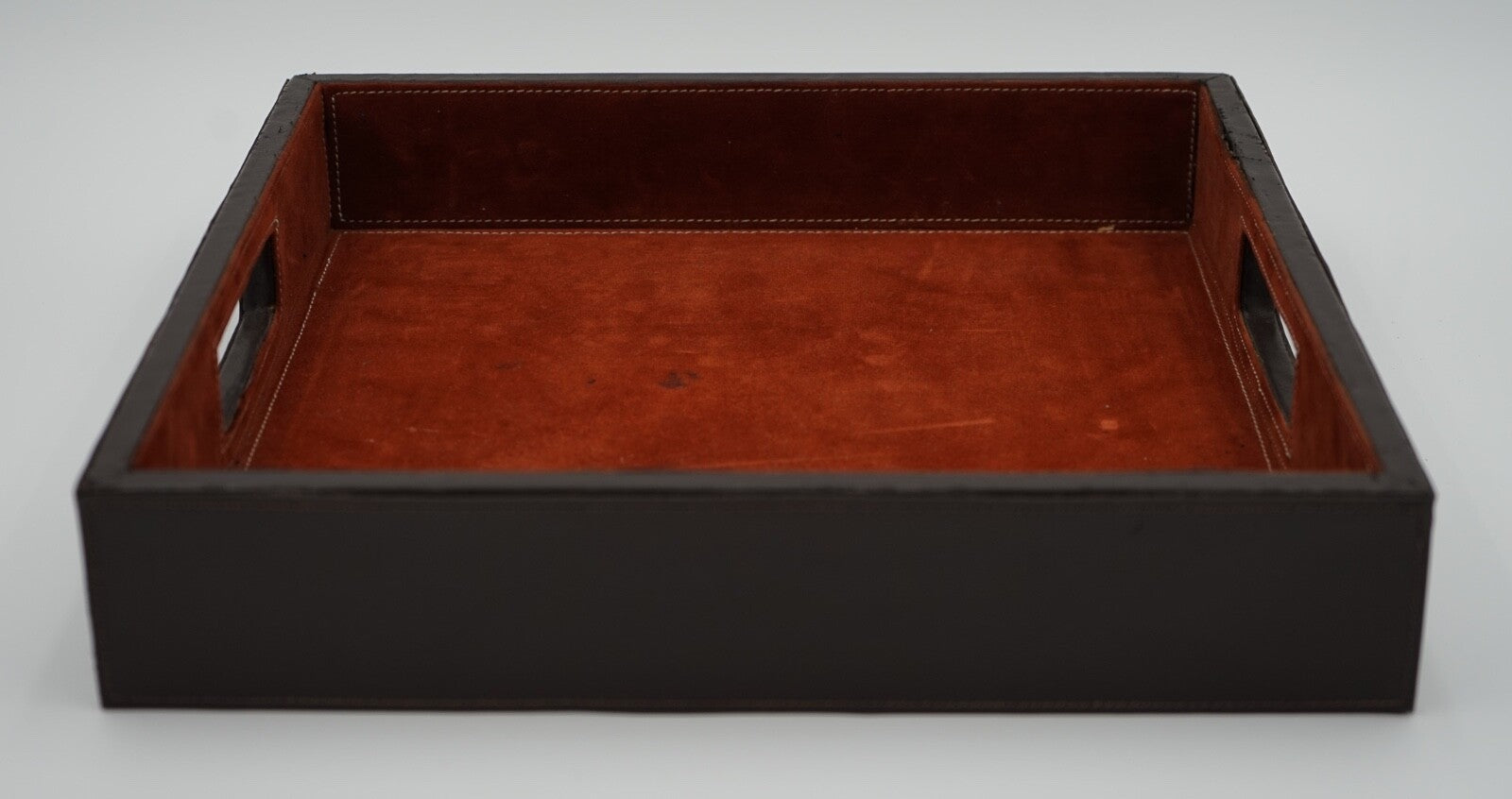 VINTAGE FAUX LEATHER SERVING DECORATIVE BUTLER TRAY WITH SUEDE LINING