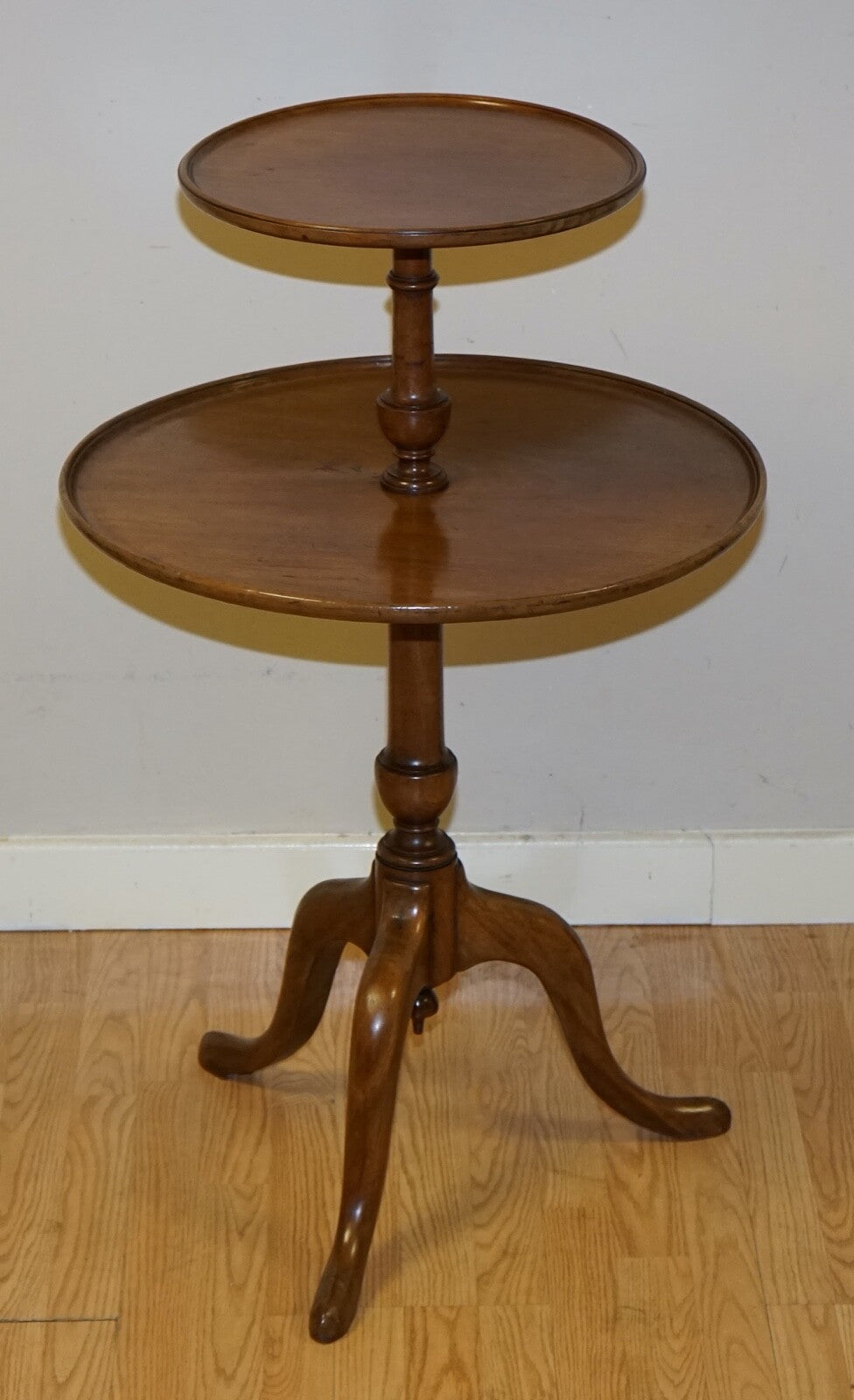 LARGE VICTORIAN CIRCA 1880 MAHOGANY QUEEN ANNE CIRCULAR 2 TIER DUMBWAITER TABLE