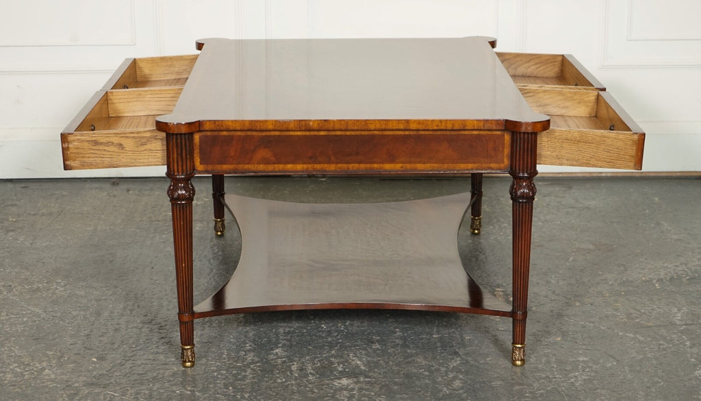 REGENCY STYLE COFFEE TABLE WITH FOUR DRAWERS BRASS FEET