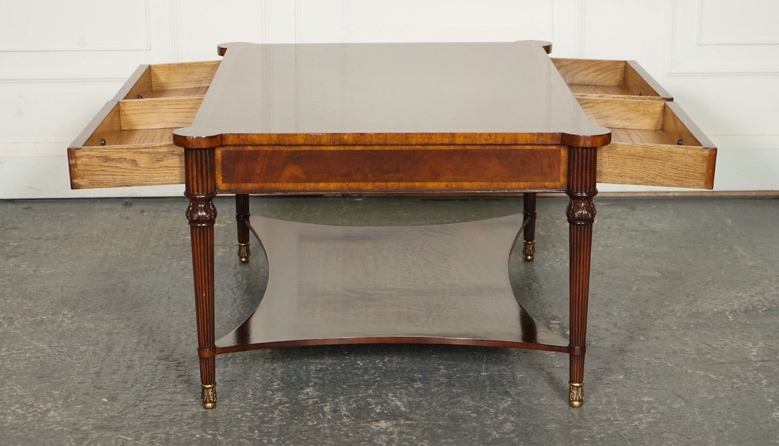 REGENCY STYLE COFFEE TABLE WITH FOUR DRAWERS BRASS FEET