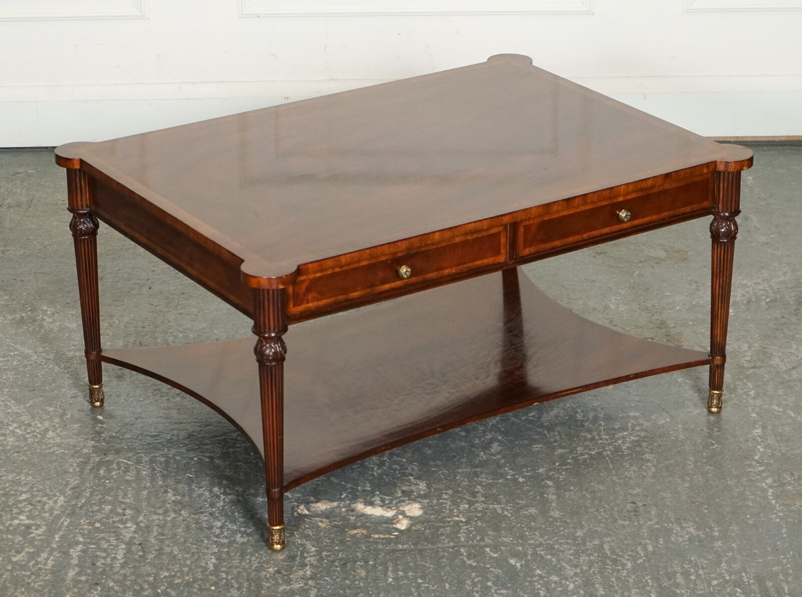 REGENCY STYLE COFFEE TABLE WITH FOUR DRAWERS BRASS FEET