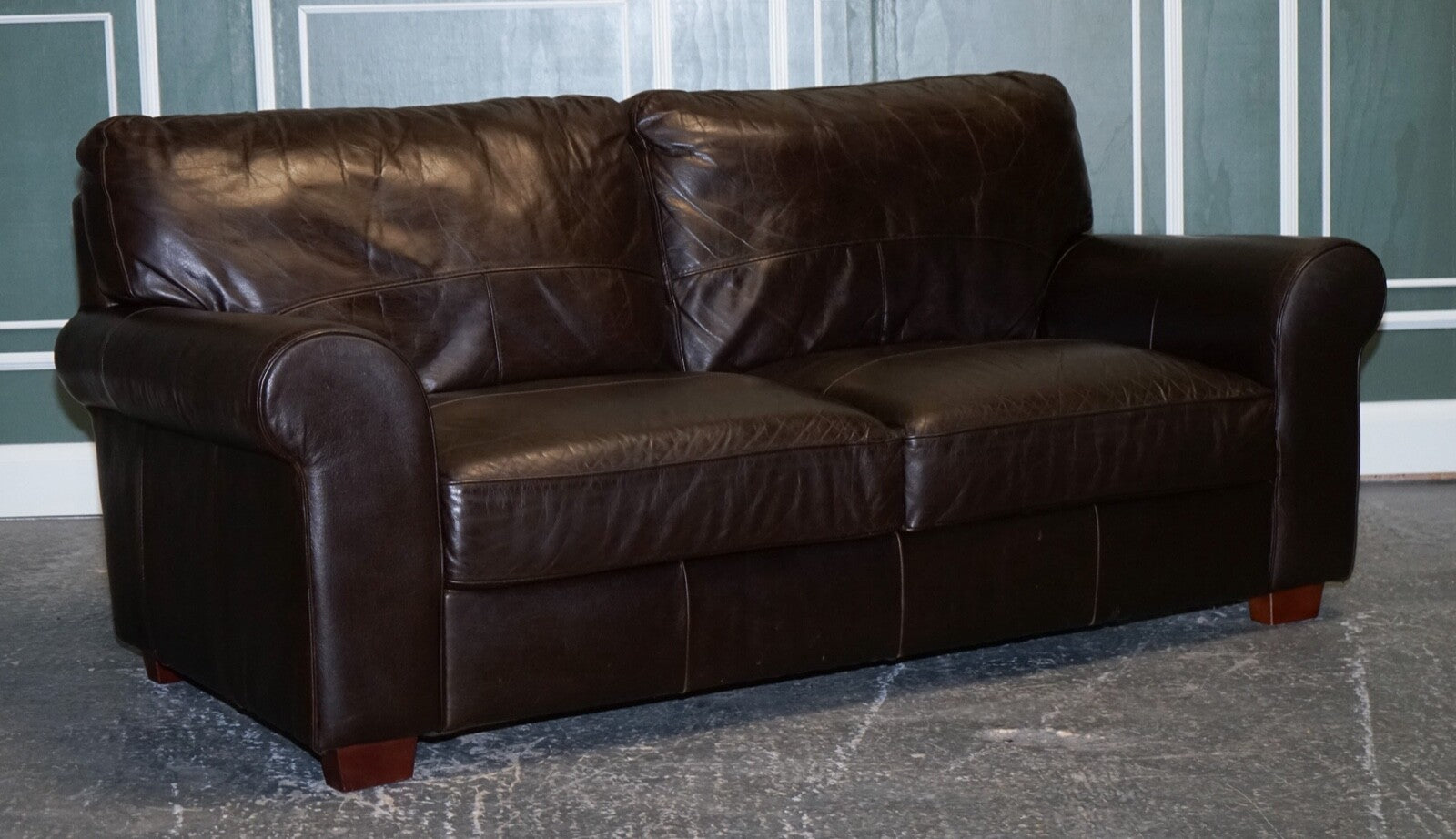 VINTAGE CHOCOLATE BROWN TWO TO THREE SEATER SOFA