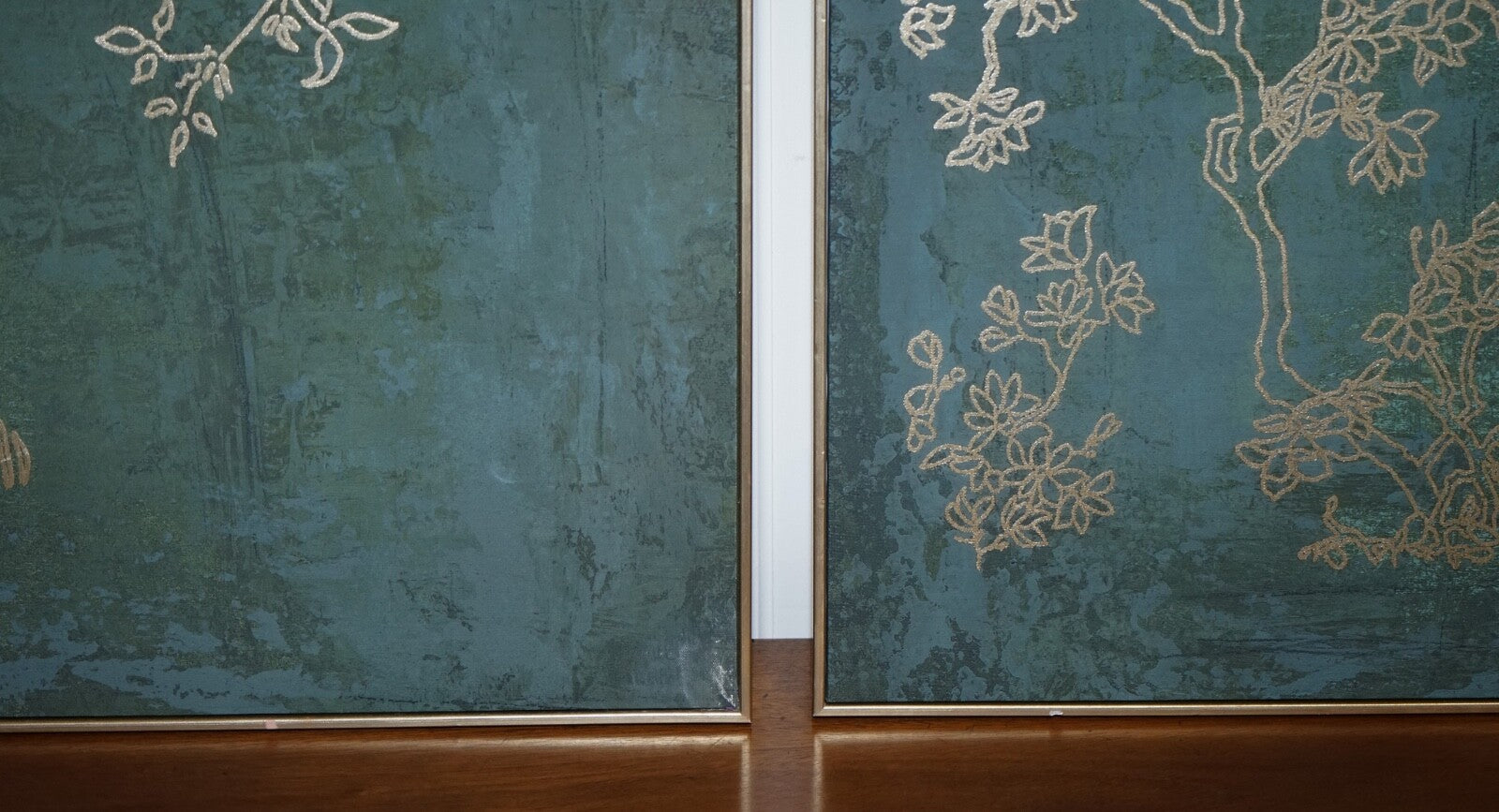 LOVELY PAIR OF PEACOCK ROOM ART PRINTS WALL DECOR TORQUOISE AND GOLD FRAMES